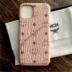 Brand New MCM iPhone 12-14 Cell Phone Case in Soft Pink Visetos Powder Pink, Pro